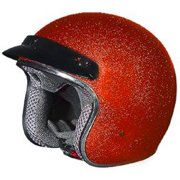 3/4 Casque Vintage Style Rouge M&eacute;tal Paillette Par Kali L&eacute;
