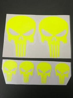 6 STICKER PUNISHER JAUNE FLUO fluorescent TETE DE MORT CASQU