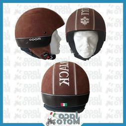 Scooter Jet Helmet Marron Cuir Nubuck Vintage