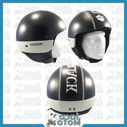 Scooter Jet Helmet Noir Cuir Nubuck Vintage