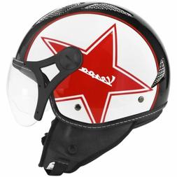 Casque Jet Helios Star Blanc Noir Rouge &Eacute;toile Logo Vespa E