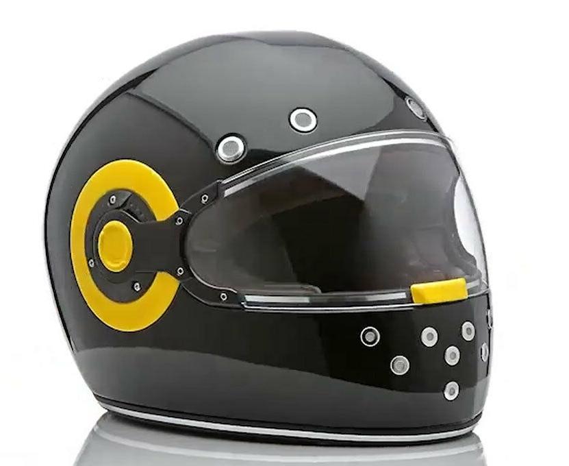 casque integral moto retro vintage noir jaune
