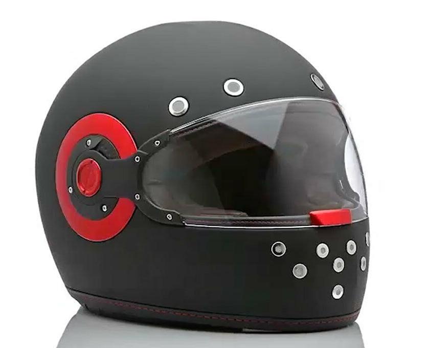 casque integral moto retro vintage noir rouge