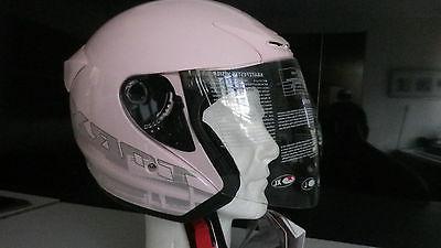 casque jet scooter moto couleur rose brillant