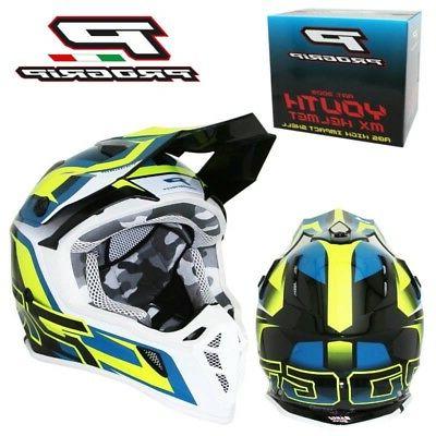casque moto cross enfant 3009 bleu jaune