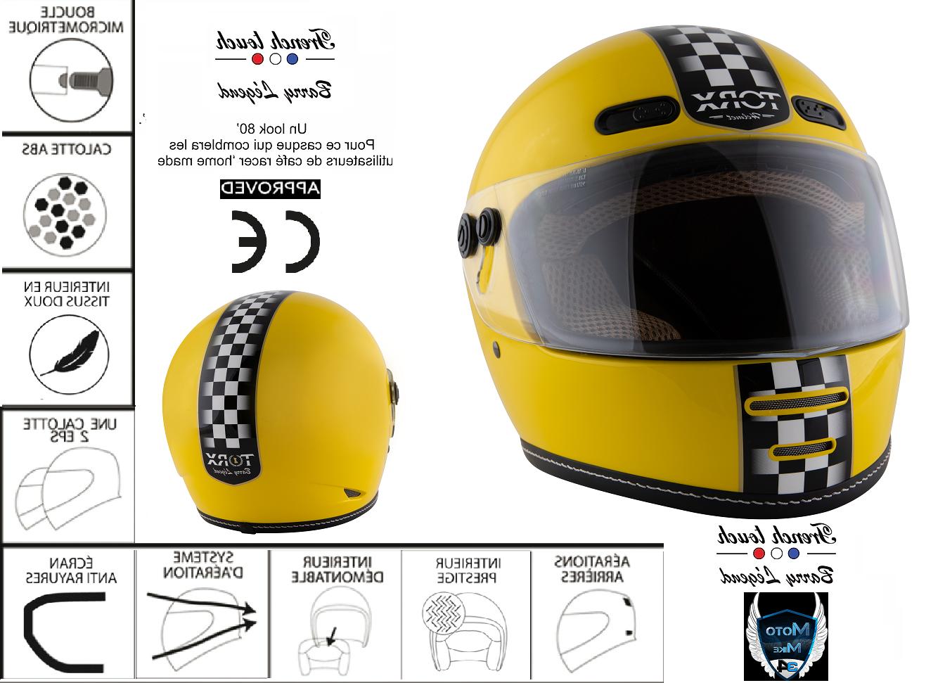 casque moto vintage barry legend racer jaune
