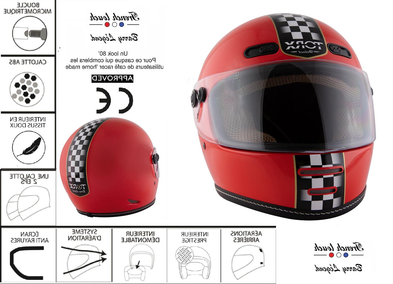 casque moto vintage barry legend racer rouge