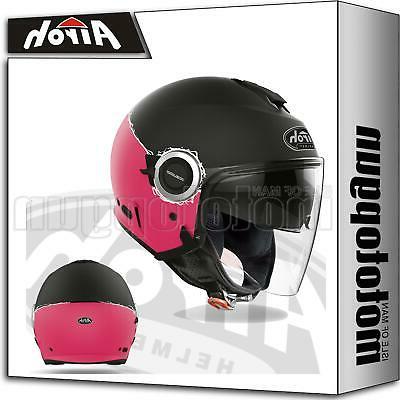 hef54 casque moto urban jet noir rose